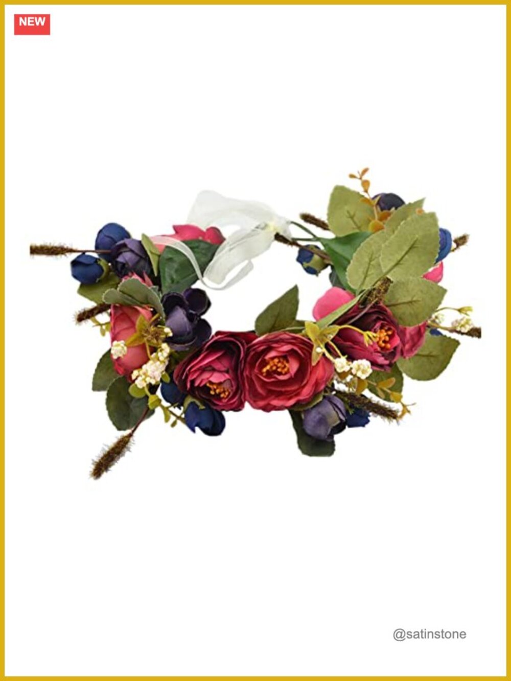 Handmade Floral Crown Headband Polyester Ribbon Adjustable Wedding Festival